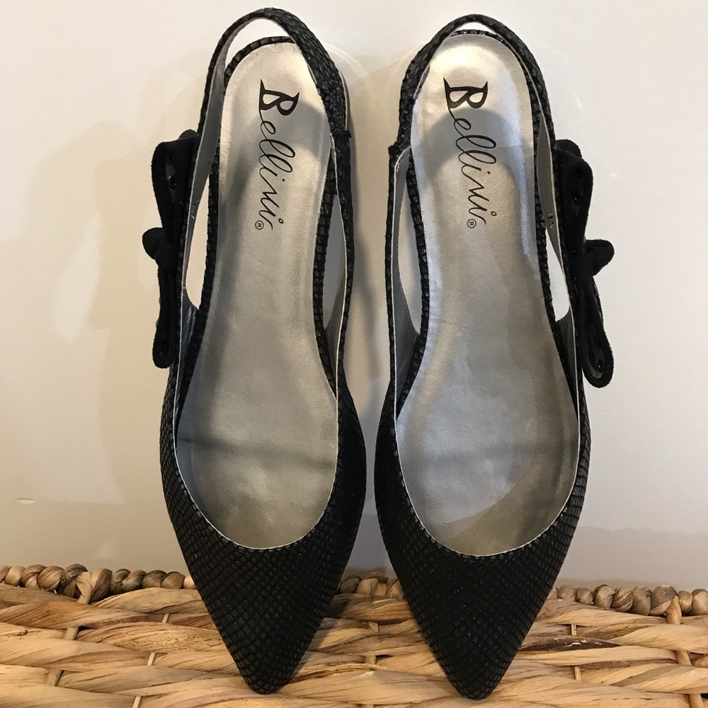 Bellini 11M “Flawless” Slingback Flat, Black Snake Print